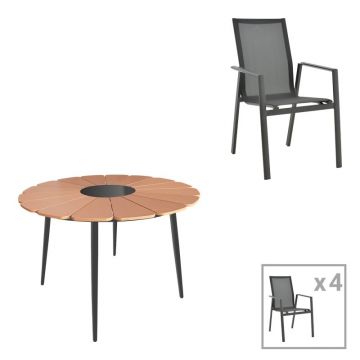 Set masă și scaune Pinap-Dashiell, 5 piese, negru/natural