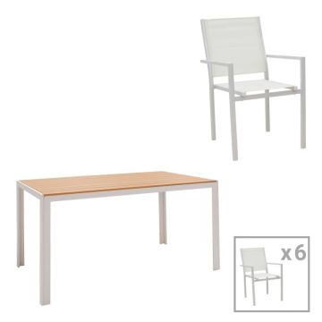 Set masă și scaune Zacreta-Nares, 7 piese, alb/natural