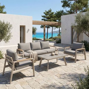 Set mobilier de grădină Aeria, 4 piese, bej/teak/gri