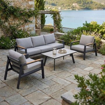 Set mobilier de grădină Aeria, 4 piese, gri/teak