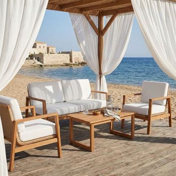 Set mobilier de grădină Doumain, 4 piese, natural/alb