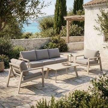 Set mobilier de grădină Kallisto, 4 piese, bej/gri