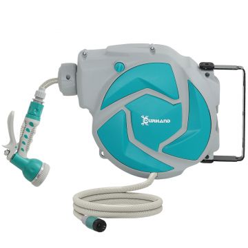 DURHAND Furtun retractabil de perete cu tambur 10+1 m, retractare automată și cap cu 7 funcții, rotativ 180° | Aosom Romania