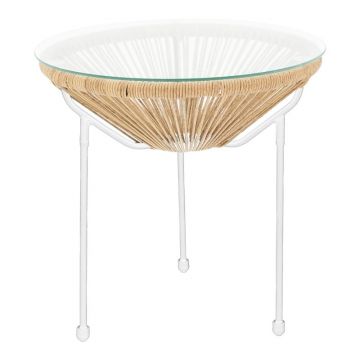 Masă de Grădină Acapulco, alb/natural, 50x50x52 cm