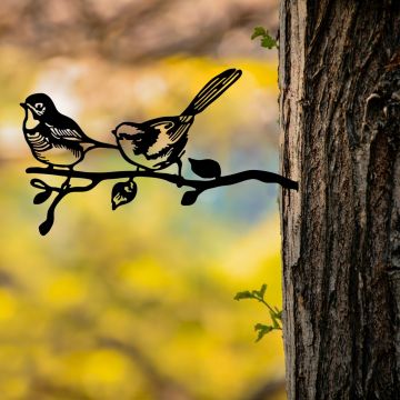 Obiect decorativ de grădină, Bird On The Branch 04, 50x26 cm, Negru