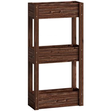 Outsunny Bac pentru plante ridicat jardinieră pe picioare 3 niveluri orificii de drenaj și căptușeală 60 x 25 x 120 cm, Maro | Aosom Romania