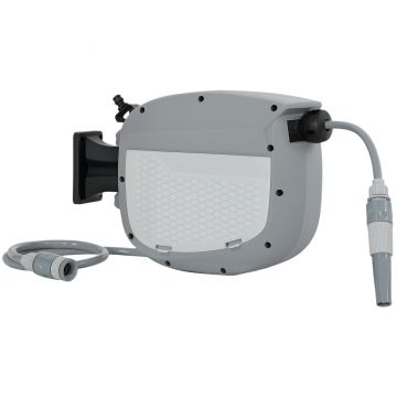 Outsunny Bobină furtun retractabil 10+1 m cu duză 2 moduri blocare automată și retragere controlată suport gri | Aosom Romania