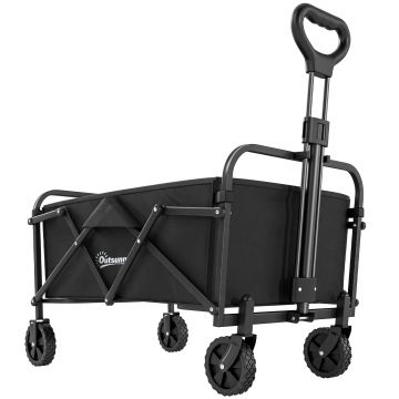 Outsunny Cărucior de grădină pliabil cu roți mâner reglabil sarcină 68 kg pentru camping cumpărături 81x45x89 cm Negru | Aosom Romania