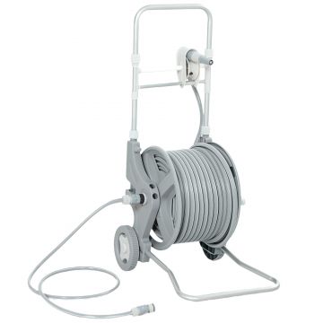 Outsunny Carucior pentru furtun 45 m tambur pentru furtun cu 2 moduri de pulverizare, adaptor robinet manivelă 2 roți 45 x 44 x 78 cm Gri | Aosom Romania