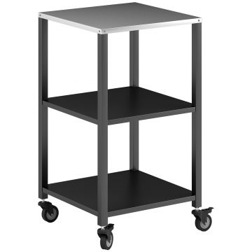 Outsunny Cărucior pentru grătar 3-etaje masă pentru grătar cu suprafață din oțel inoxidabil, roți, cărucior mobil de servire 50 x 50 x 90 cm Negru | Aosom Romania