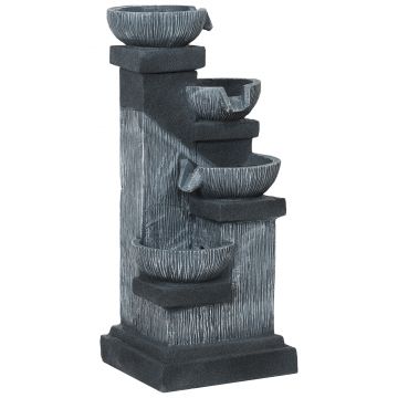 Outsunny Fântână de grădină în cascadă, energie solară, fântână de apă 4 niveluri cu lumini LED, rășină, 38 x 36 x 85 cm, gri | Aosom Romania