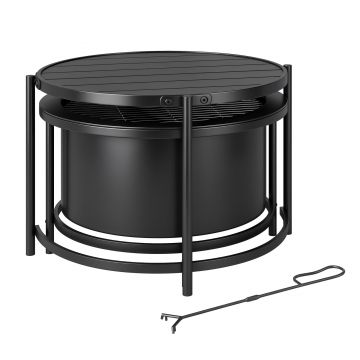 Outsunny Focar 66 x 63 x 41 cm Rotund loc de foc cu grătar, cârlig, capac, suport Negru | Aosom Romania