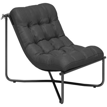 Outsunny Fotoliu lounge outdoor, fotoliu ergonomic de grădină cu pernă prietenoasă pielii, șezut lat, cadru din oțel, gri închis | Aosom Romania