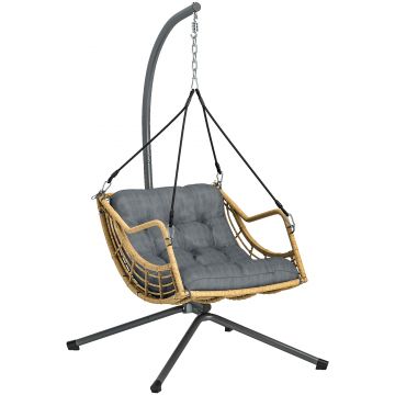 Outsunny Fotoliu suspendat din rășină împletită cu suport, scaun suspendat, pernă, prindere de siguranță, înălțime reglabilă, gri | Aosom Romania