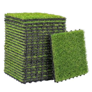 Outsunny Gazon sintetic din 22 piese Covor gazon artificial 30x30 cm cu înălțimea ierbii 25 mm drenaj automat verde | Aosom Romania
