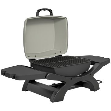 Outsunny Grătar electric de exterior 2300W, grătar de masă portabil cu grile emailate, rafturi laterale, negru | Aosom Romania