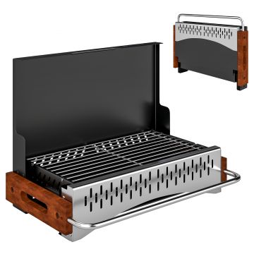 Outsunny Grătar Portabil cu Cărbune, Tava Detașabilă, din Oțel Inoxidabil și Metal, 50,5x34x33 cm, Negru | Aosom Romania