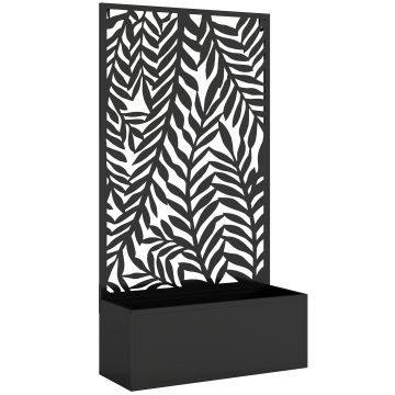 Outsunny Jardinieră cu protecție vizuală jardinieră cu spalier motive cu frunze tropicale 61 x 23 x 113 cm Negru | Aosom Romania