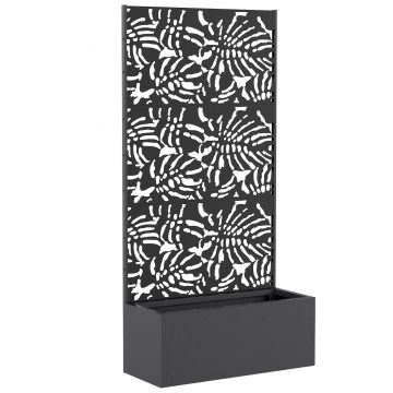 Outsunny Jardinieră cu spalier, ghiveci, cu paravan, pentru plante cățărătoare, metal, 90 x 37,5 x 180 cm, negru | Aosom Romania