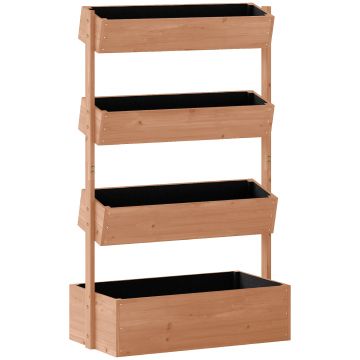 Outsunny Jardinieră din lemn cu 4 niveluri Jardinieră ridicată exterioară cu orificii de drenaj și material nețesut Maro | Aosom Romania