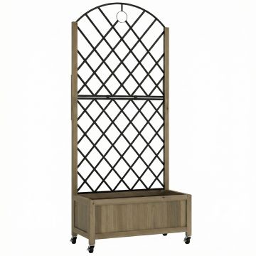 Outsunny Jardinieră din lemn cu grilaj metalic și roți pentru plante cățărătoare Macetero ridicat 72x36x168 cm Carbonizado | Aosom Romania