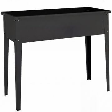 Outsunny Jardinieră pe Picioare din Metal, Jardinieră Ridicată 80 l cu margini rotunjite, Orificiu de drenaj, 100 x 40 x 80 cm, Negru | Aosom Romania