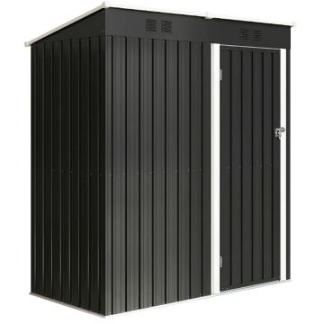Outsunny Șopron exterior pentru grădină 1,37 m² 163x90x179 cm cu ușă cu încuietoare și grile de ventilație Gri închis | Aosom Romania