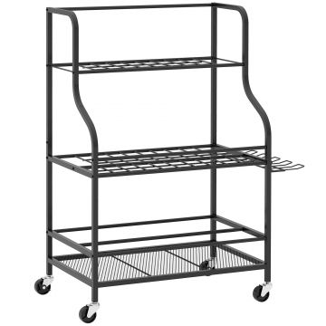 Outsunny Organizator de unelte de grădină, suport pentru unelte de grădină cu 54 de locuri și 5 cârlige din oțel pe roți, 3 niveluri negru | Aosom Romania