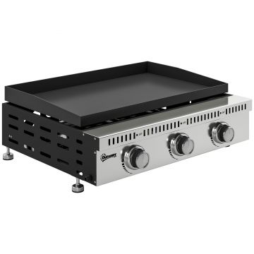 Outsunny Plancha pe gaz 9 kW 3 arzătoare din oțel inoxidabil, suprafață de gătit 56,5 x 33 cm, tavă de colectare a grăsimilor, negru | Aosom Romania
