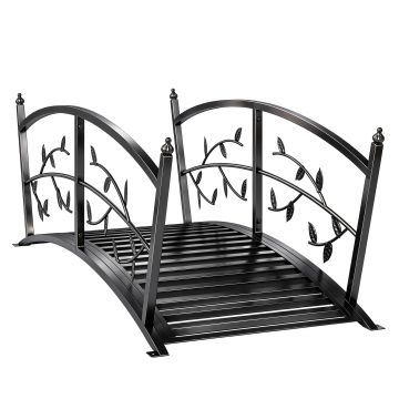 Outsunny Pod de Grădină Metalic 1,2 m Pod Decorativ pentru Iaz cu Balustrade de Siguranță și Design cu Frunze Negru | Aosom Romania