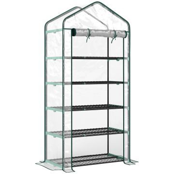 Outsunny Seră de grădină din PVC cu 5 rafturi, mini-seră de balcon, cadru din oțel, ușă cu fermoar, 90x49x193cm, transparent | Aosom Romania