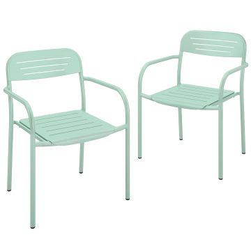 Outsunny Set 2 scaune de grădină stivuibile scaune de terasă cu design lamelă cotiere 56 x 58 x 78 cm Verde | Aosom Romania