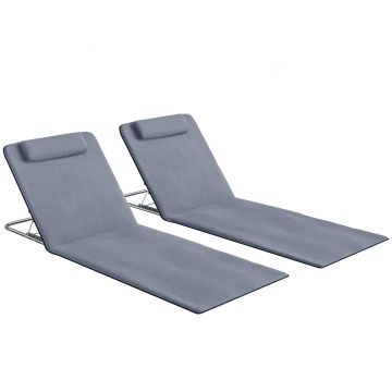 Outsunny Set de 2 Saltele cu Spătar Rabatabil, Suport pentru Cap și Geantă de Transport 134x48x33-43 cm Gri | Aosom Romania