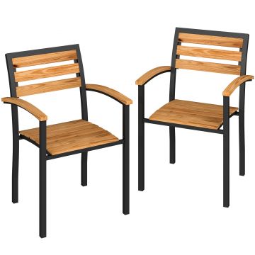 Outsunny Set de 2 Scaune Empilabile de Exterior din Lemn cu Finisaj Natural | Aosom Romania