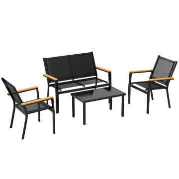 Outsunny Set Mobilier Exterior, Rezistent la Rugină, 4 Piese, Negru | Aosom Romania