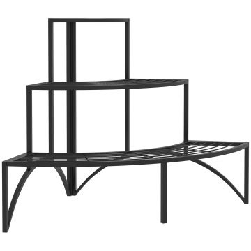 Outsunny Suport de plante de colț, suport de flori cu 3 niveluri, metal, pentru interior și exterior, suport pentru ghivece, Negru | Aosom Romania