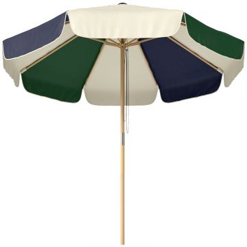 Outsunny Umbrelă de Grădină cu Frânghie Protecție Solară UPF30+ Stil Retro Efect Lemn cu Volane Înclinabilă Ø 226 cm Crem și Verde | Aosom Romania