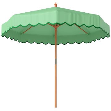 Outsunny Umbrelă de Grădină Rotundă cu Volane Retro Chic Aspect Lemn Protecție Solară UV 230 cm Verde Deschis | Aosom Romania