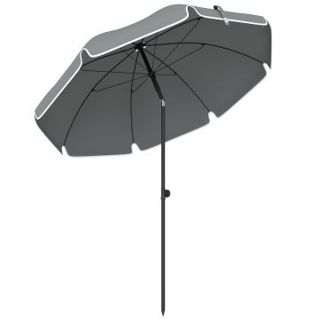 Outsunny Umbrelă de Plajă Inclinabilă cu Ancoră pentru Nisip și Geantă de Transport, Ø150x185 cm, Gri Închis | Aosom Romania