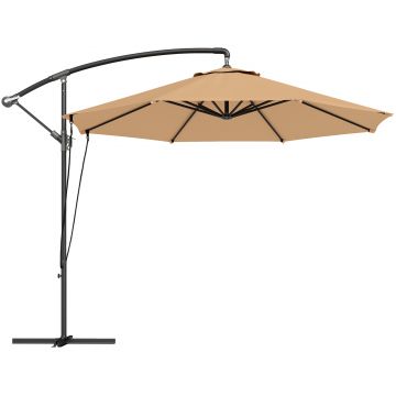 Outsunny Umbrelă de Soare cu Corzi Anti-Vânt, Orificii de Aerisire, Bază în Cruce și Manivelă, Φ290x243 cm, Gri | Aosom Romania