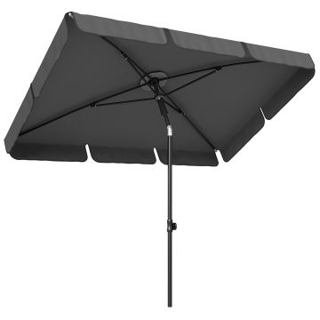 Outsunny Umbrelă de soare dreptunghiulară umbrelă pentru balcon cu înclinare în 3 trepte, mecanism cu manivelă, umbrelă de plajă cu 8 spițe 183x122x222 cm Gri închis | Aosom Romania