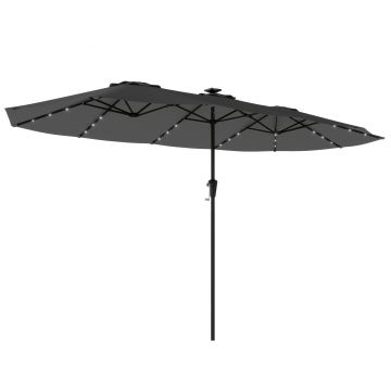 Outsunny Umbrelă Dublă de Grădină 4x2 m cu 36 LED-uri Solare UPF50+ Manivelă 12 Spițe Rezistentă la Apă Gri închis | Aosom Romania