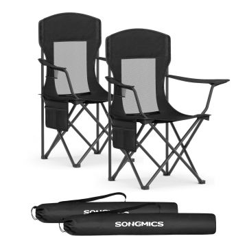 Set 2 scaune pliabile pentru camping si gradina, Songmics, max 150 kg, 86.5x51.5x97 cm, otel/tesatura Oxford, negru