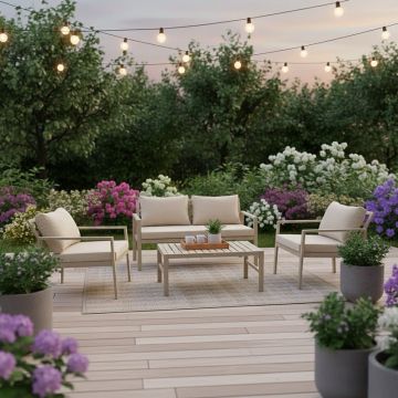 Set mobilier de grădină Gardenly, 4 piese, cappuccino/bej