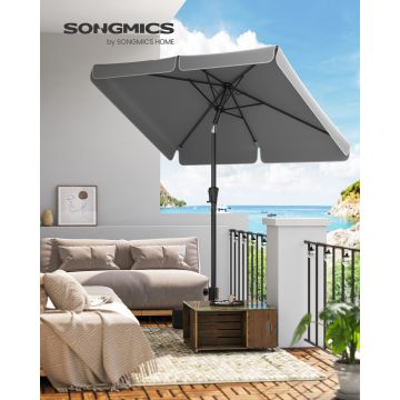 Umbrela dreptunghiulara pentru gradina, tesara si balcon, Songmics, 200 x 125, protectie UV 50+, inclinare 30 grade in doua directii, gri