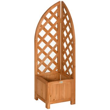 Outsunny Jardiniere cu spalier de colț, orificiu de drenaj, rezistent la intemperii, lemn natural, maro, 32 x 32 x 108 cm | Aosom Romania