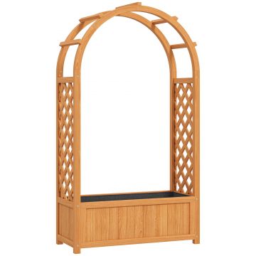Outsunny Jardiniere înălțată ghiveci de plantare cu grilaj, acoperiș arcuit spalier ghiveci din lemn 83 x 36 x 145cm Maro deschis | Aosom Romania