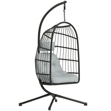 Outsunny Scaun suspendat tip ou cu suport Coș Pliabil Pernă Tetieră Înălțime Reglabilă și Frânghie Capacitate 120 kg Gri deschis | Aosom Romania