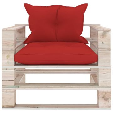 vidaXL Canapea de grădină din paleți cu perne roșii, lemn de pin