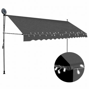 vidaXL Copertină retractabilă manual cu LED, antracit, 350 cm